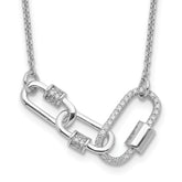 Sterling Silver Rhodium-Rhodium-Plated Fancy Link CZ 16in w/1in ext Necklace